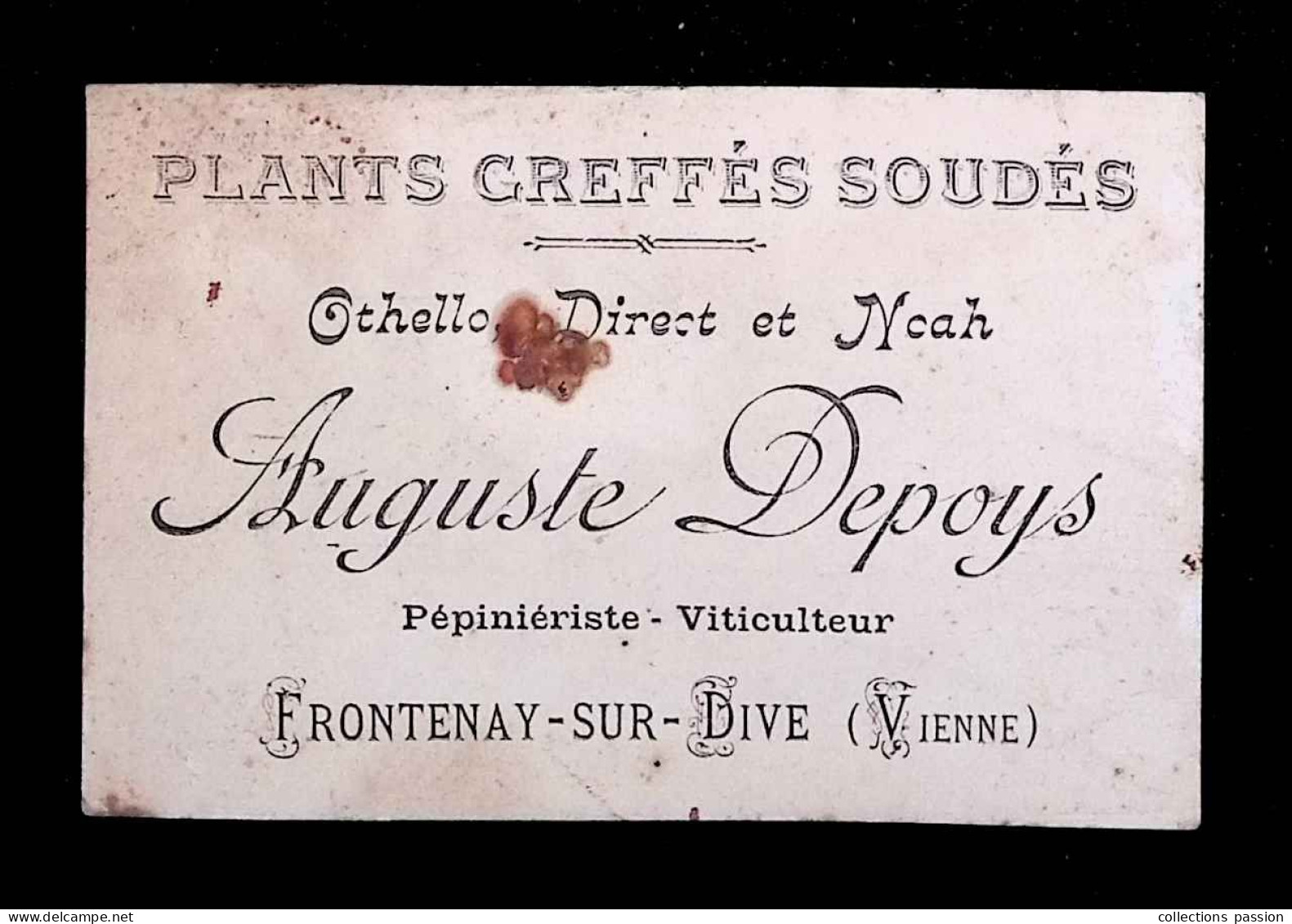 Carte De Visite, Plants Greffés Soudés, Auguste Depoys, Pépinièriste , Viticulteur, 86, Vienne, Frontenay Sur Dive - Cartoncini Da Visita