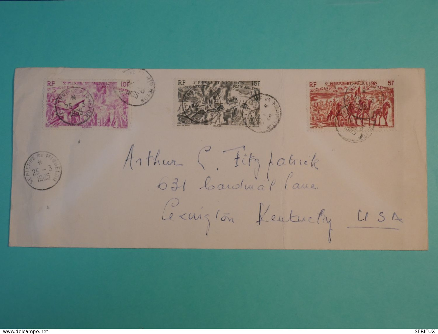 DJ 10  ST PIERRE MIQUELON   BELLE LETTRE 1955 A LEXUITON ? USA +AFFF. INTERESSANT+ - Lettres & Documents