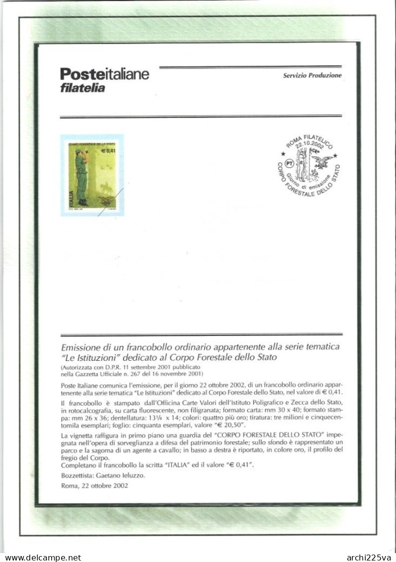 - ITALIA 2002 - FOLDER - CORPO FORESTALE - In Vendita Al FACCIALE - Cat. ? - - Folder