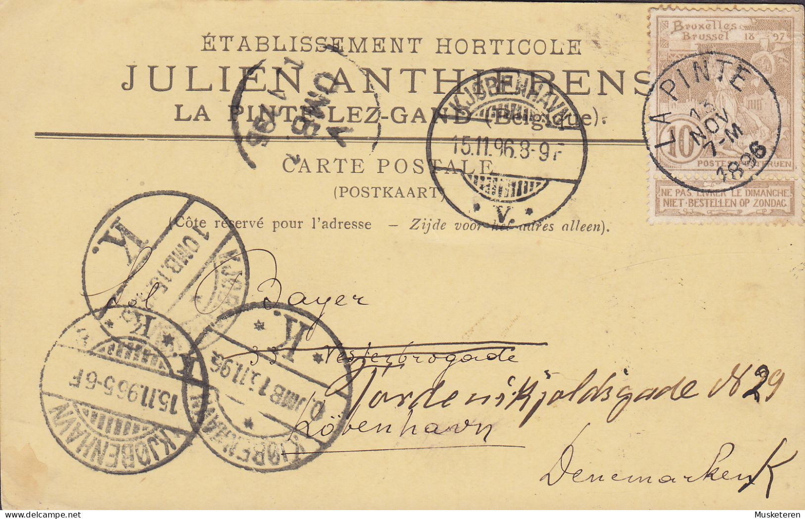 Belgium ÉTABLISSEMENT JULIEN ANTHIERENS, LA PINTE-lez-Gand 1896 4x Different Brotype KJØBENHAVN K. & V. Cds. Denmark - 1894-1896 Exposiciones