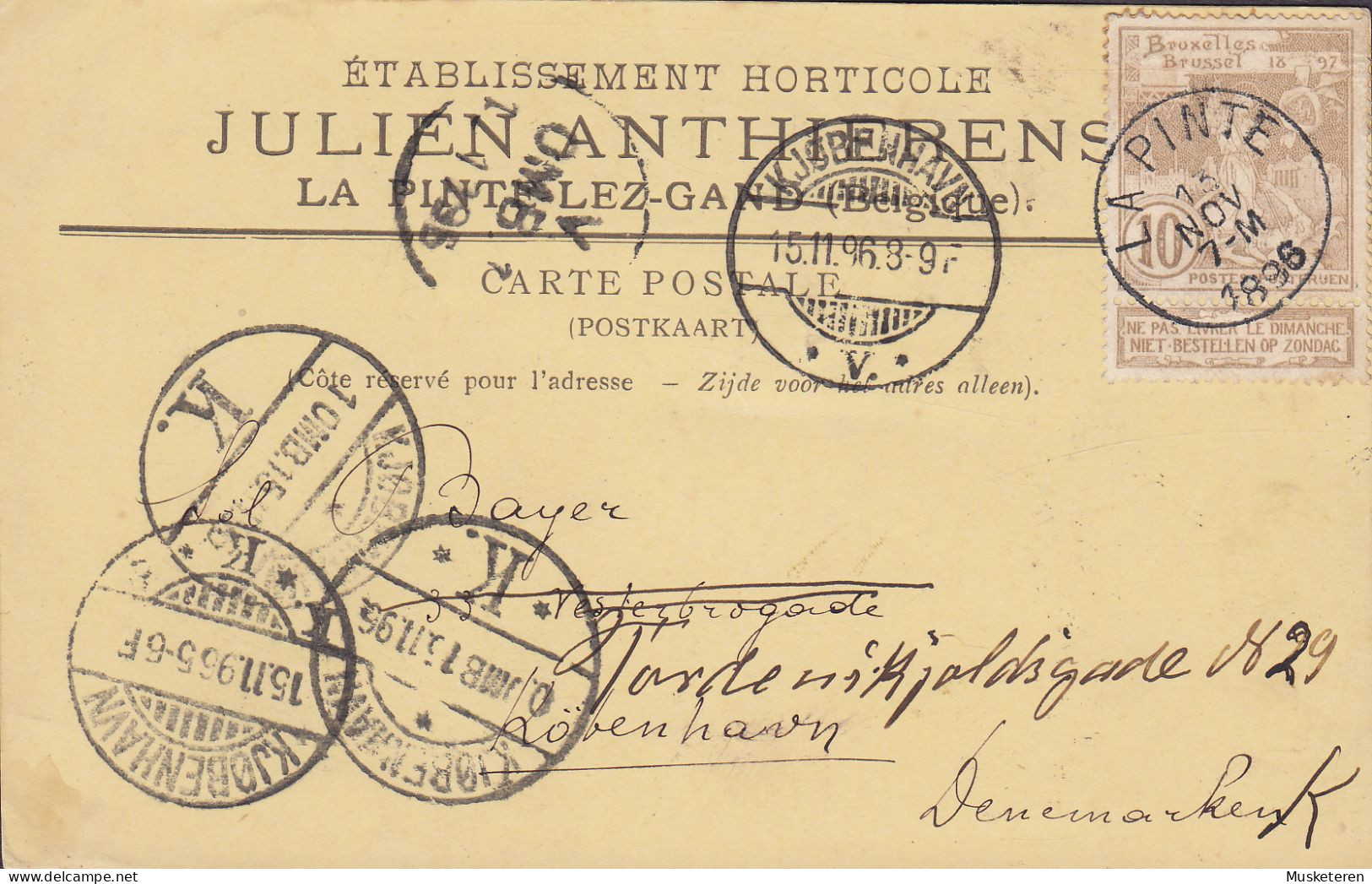 Belgium ÉTABLISSEMENT JULIEN ANTHIERENS, LA PINTE-lez-Gand 1896 4x Different Brotype KJØBENHAVN K. & V. Cds. Denmark - 1894-1896 Tentoonstellingen