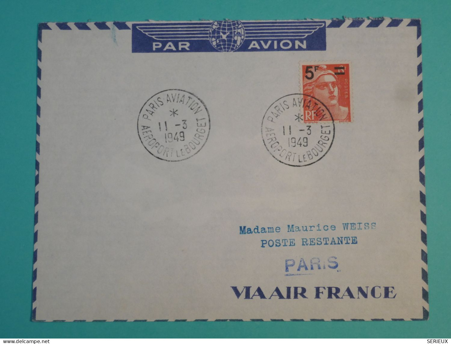 DJ 10  FRANCE   BELLE LETTRE  1949  A  PARIS   +AFFF. INTERESSANT+ - 1927-1959 Covers & Documents