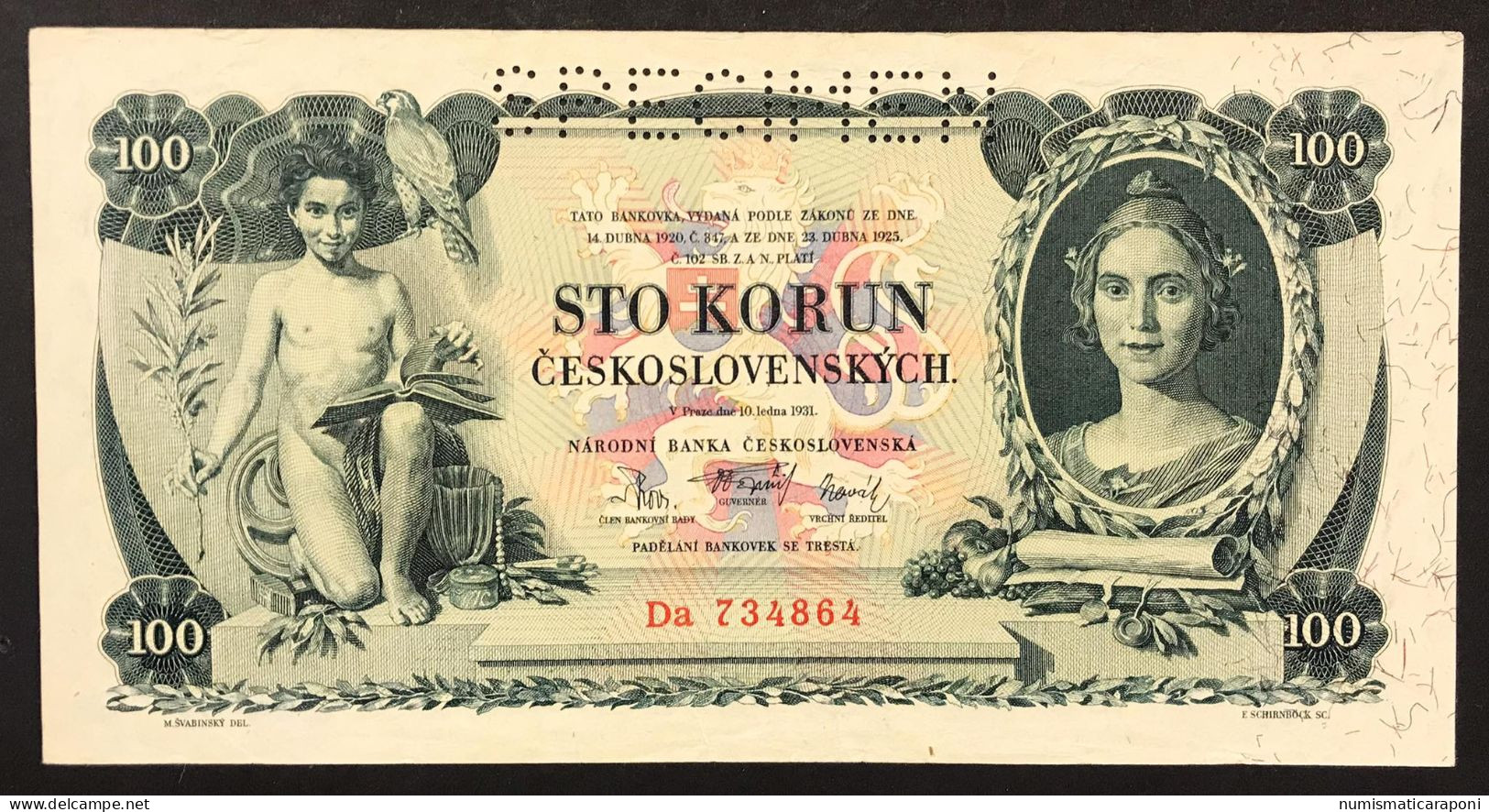 Ceskoslovenska CECOSLOVACCHIA  Czechoslovakia 100 KORUN 1931 Specimen Pick#23 S Lotto 614 - Czech Republic