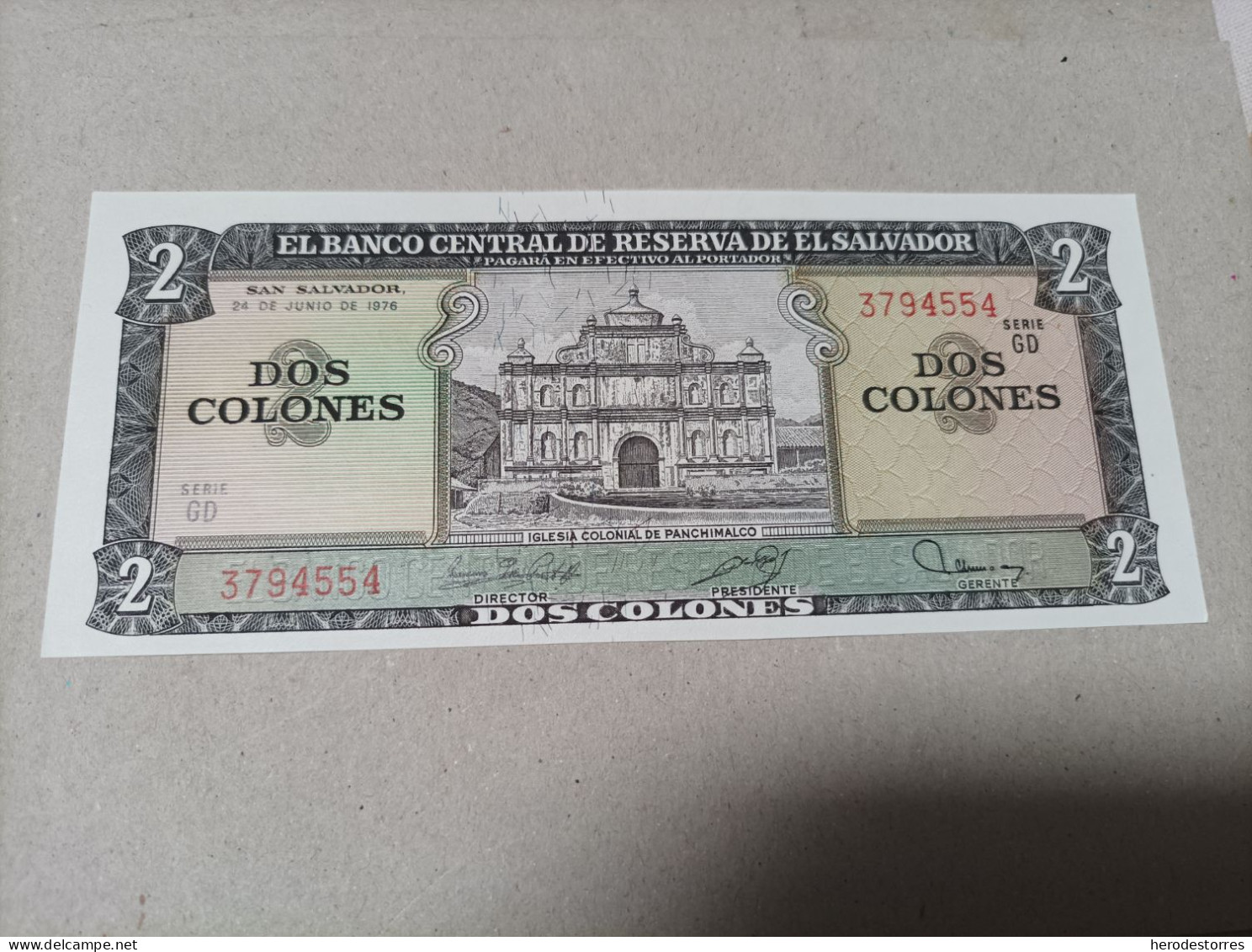 Billete De El Salvador De 2 Colones, Año 1976, UNC - El Salvador