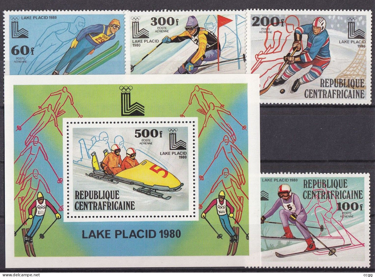 Olympic Games 1980 , Centraal Afrika  -  Blok + Zegels Postfris - Hiver 1980: Lake Placid