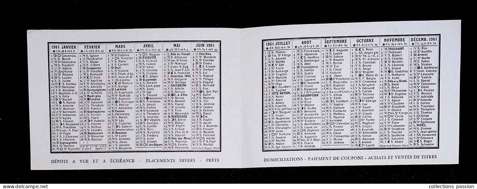 Calendrier 1961, Caisse Régionale De Crédit Mutuel De La Vienne, Poitiers, 2 Scans - Petit Format : 1961-70