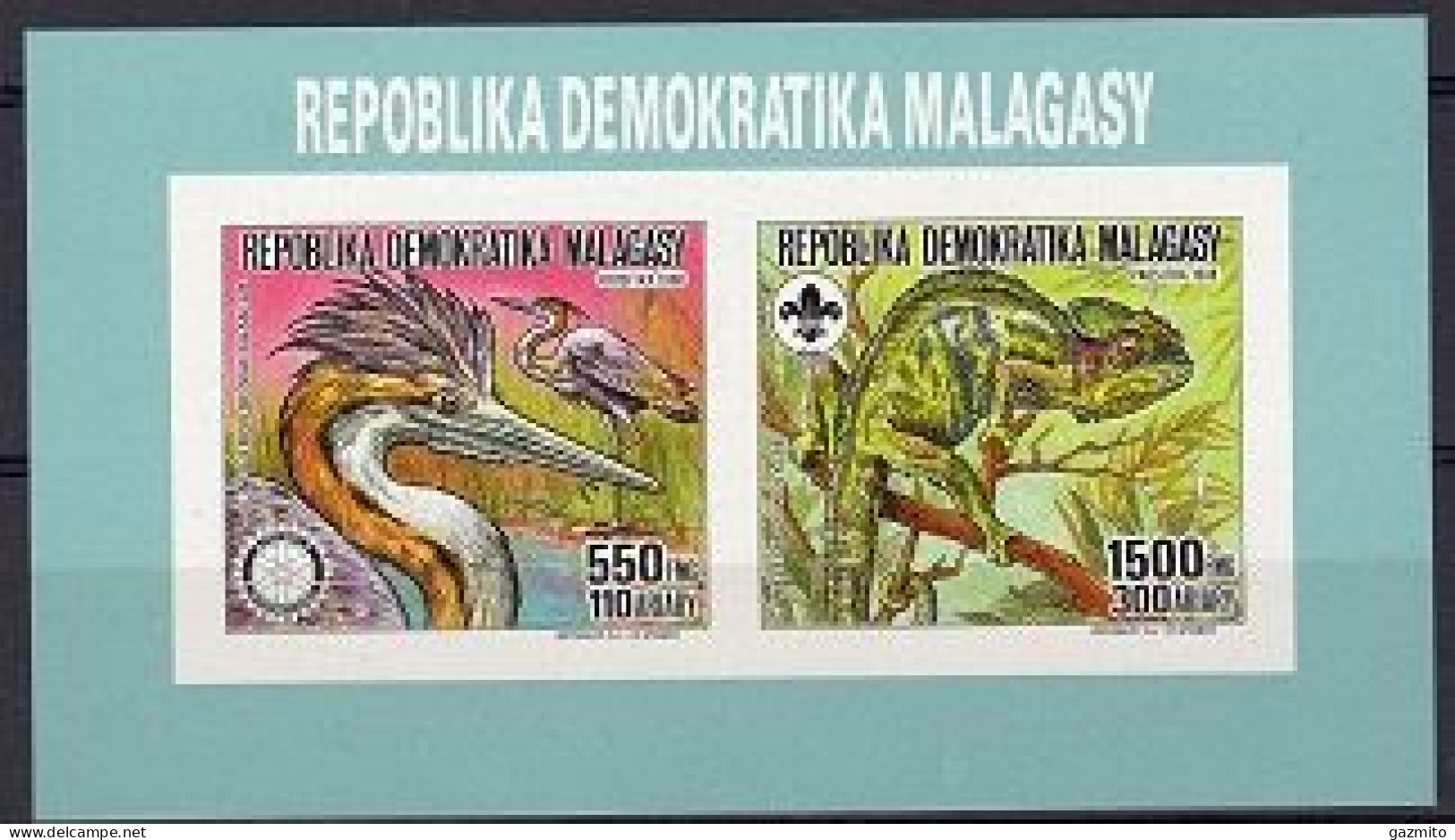 Madagascar 1988, Bird, Camaleont, Scout, Rotary, 2val In BF IMPERFORATED - Storchenvögel