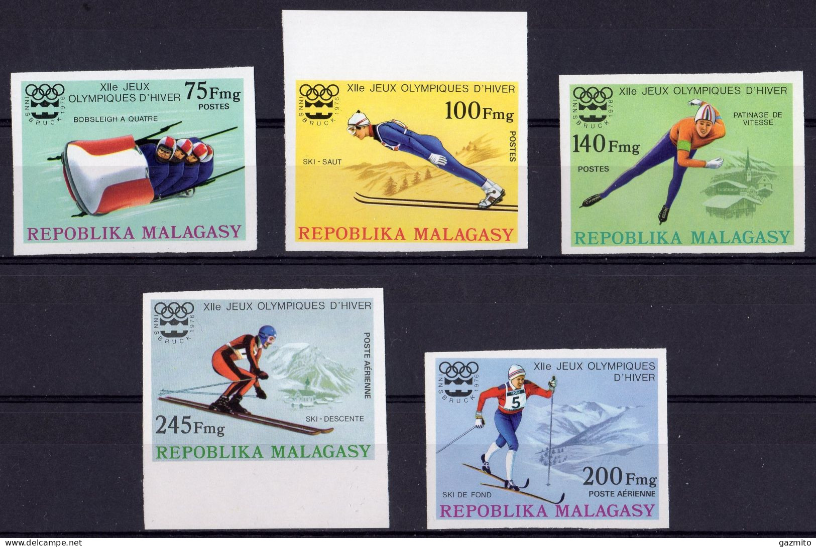 Madagascar 1976, Olympic Games In Insbruck Skiing, Skating, 5val IMPERFORATED - Kunstschaatsen