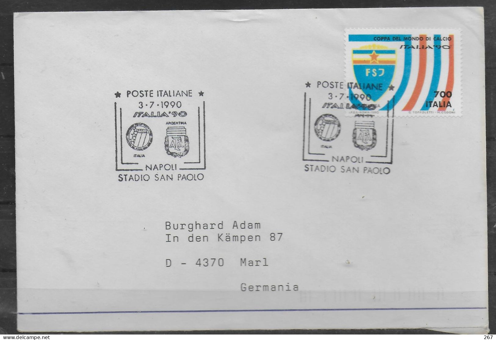 ITALIE   Lettre  1990 Napoli Cup 1990 Football  Soccer  Fussball  Italie Argentine - 1990 – Italie