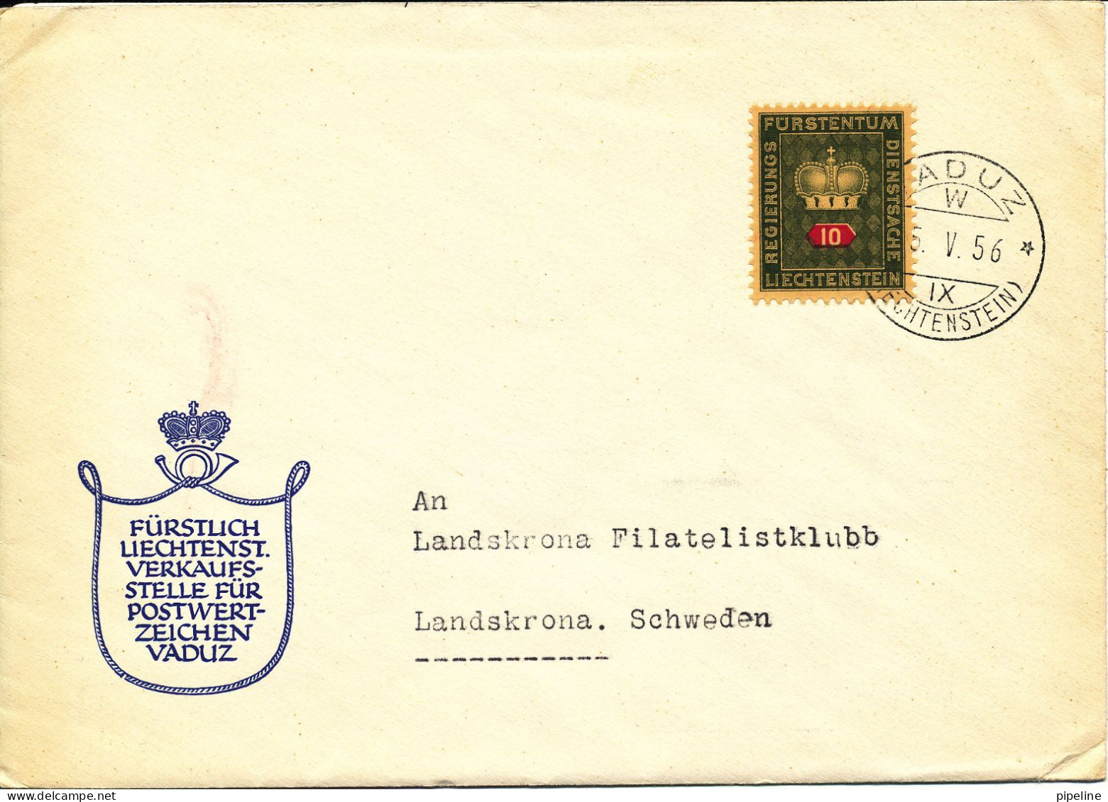 Liechtenstein Cover Sent To Sweden 6-5-1956 Sent To Sweden Single Franked - Briefe U. Dokumente