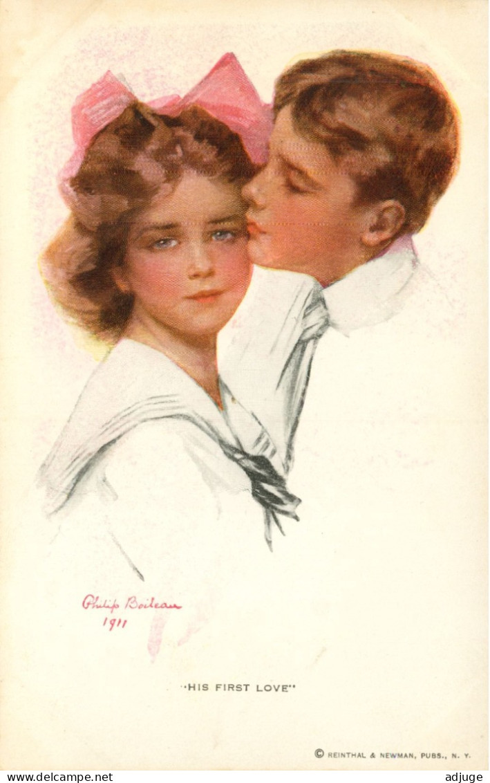 CPA-Illustrateur Philip Boileau "His First Love" Couple Amoureux Tendre Baiser** 2scans* - Boileau, Philip