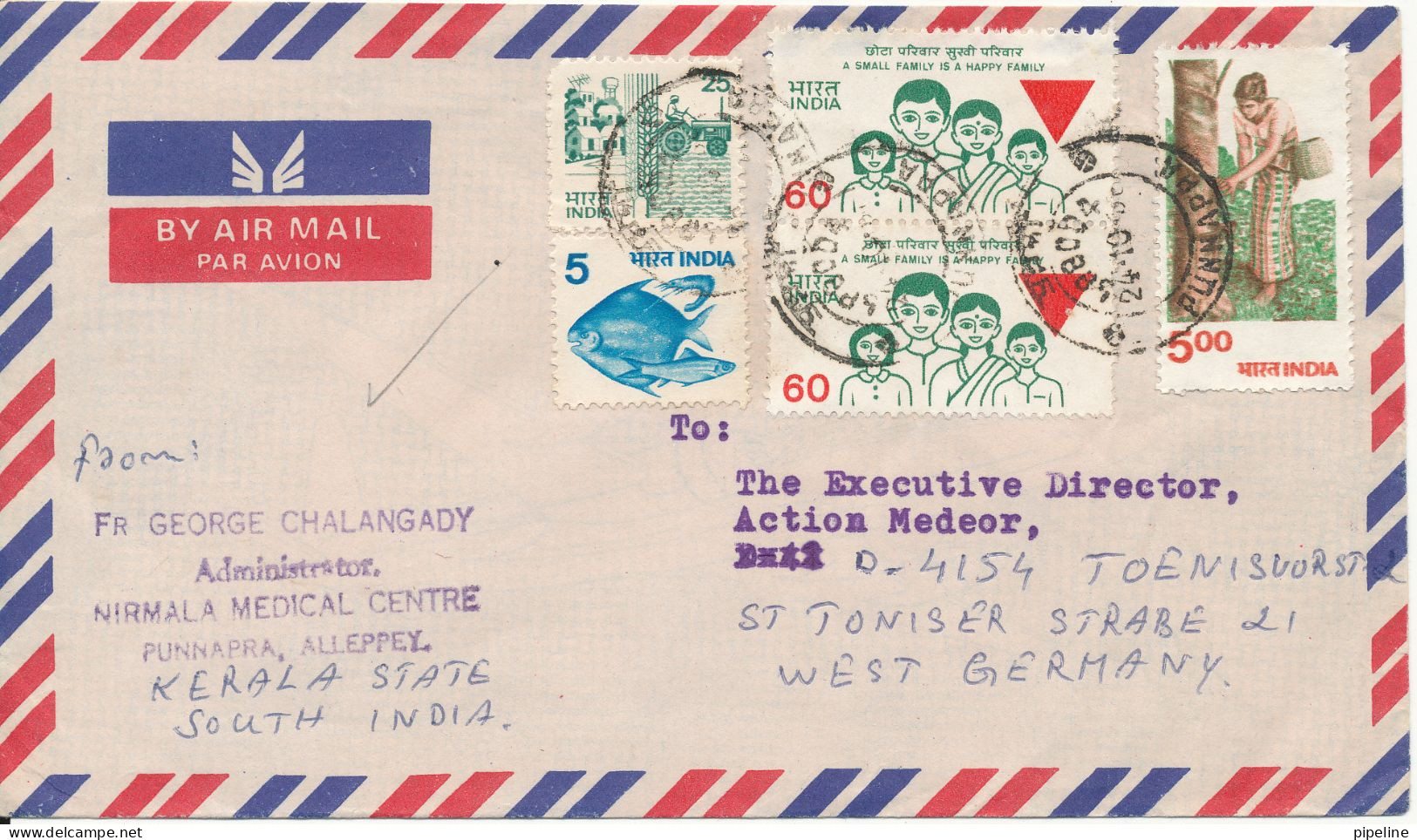 India Air Mail Cover Sent To Germany 24-10-1990 Topic Stamps - Corréo Aéreo