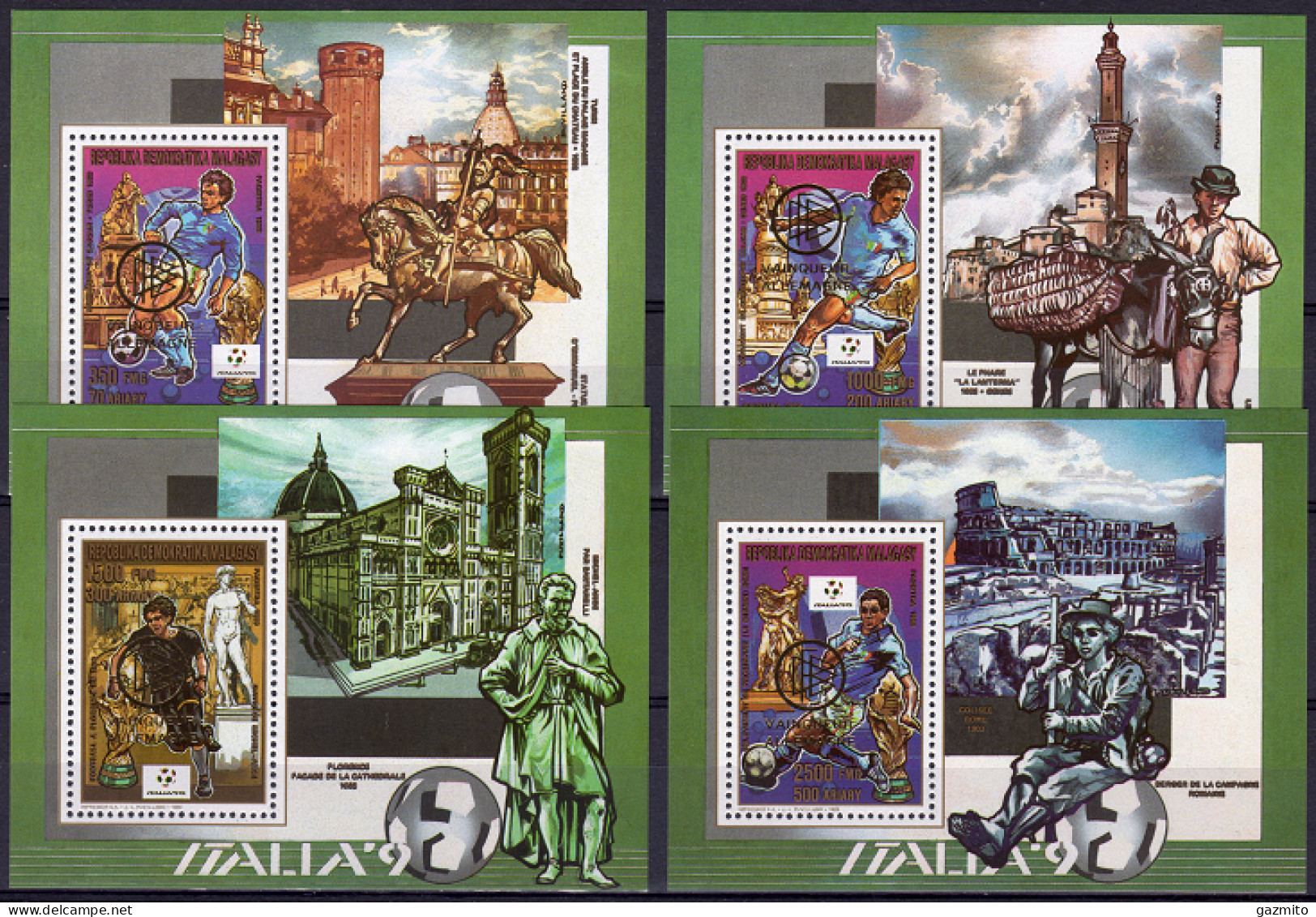 Madagascar 1990, Football World Cup Italia 90, Monuments, Overprinted Germany Winner, 4BF - 1990 – Italie