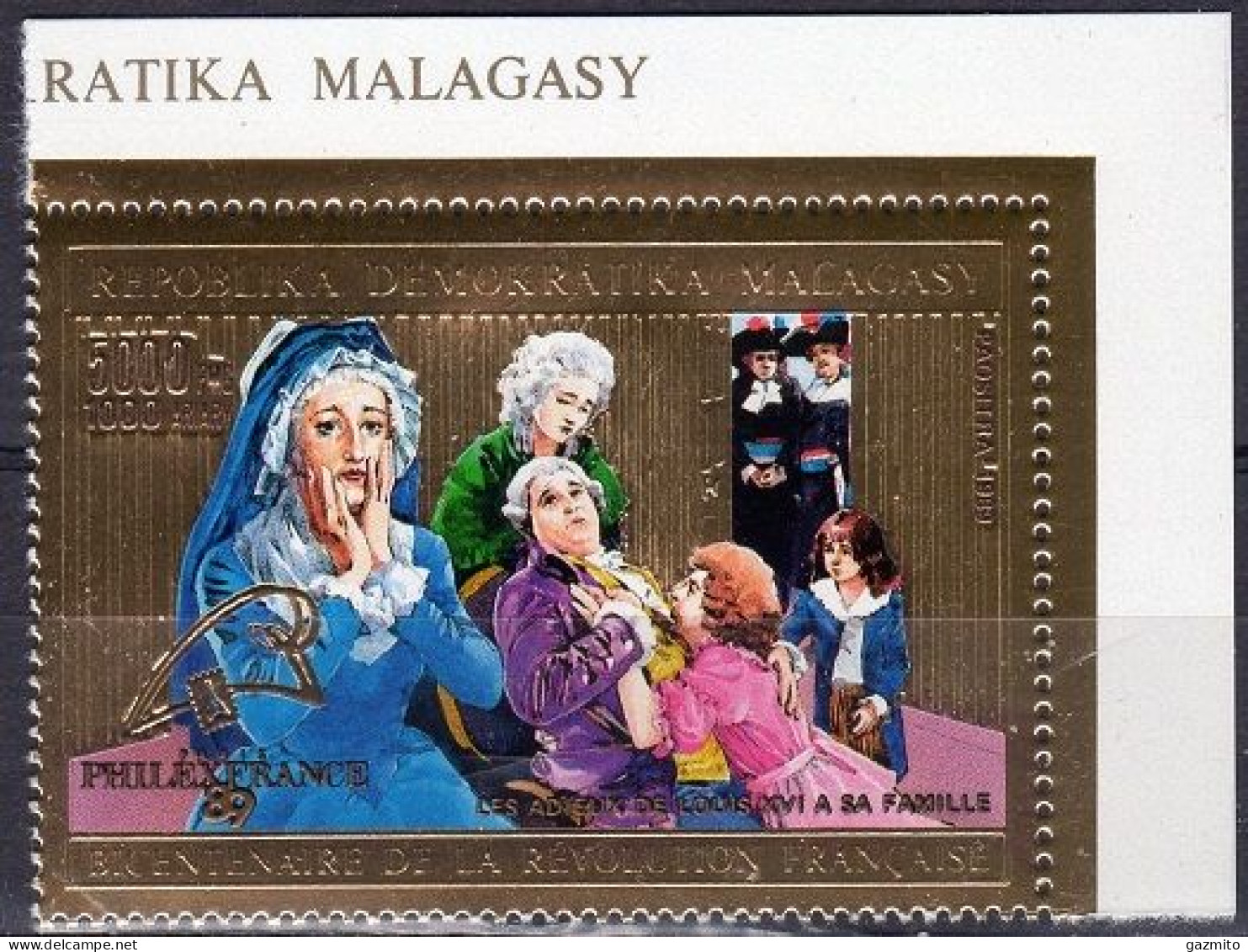 Madagascar 1989, 200th French Revolution, Family Saying Farewell To Louis XVI, 1val GOLD - Franse Revolutie