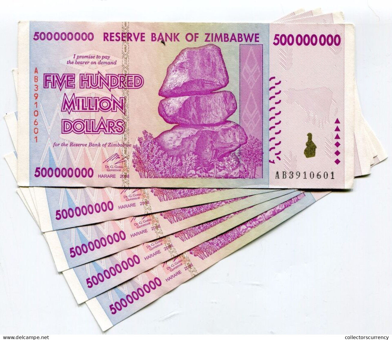 Zimbabwe 500 Million 2008 Banknotes AU P82 AB X 5 Pieces 100 Trillion Series - Simbabwe