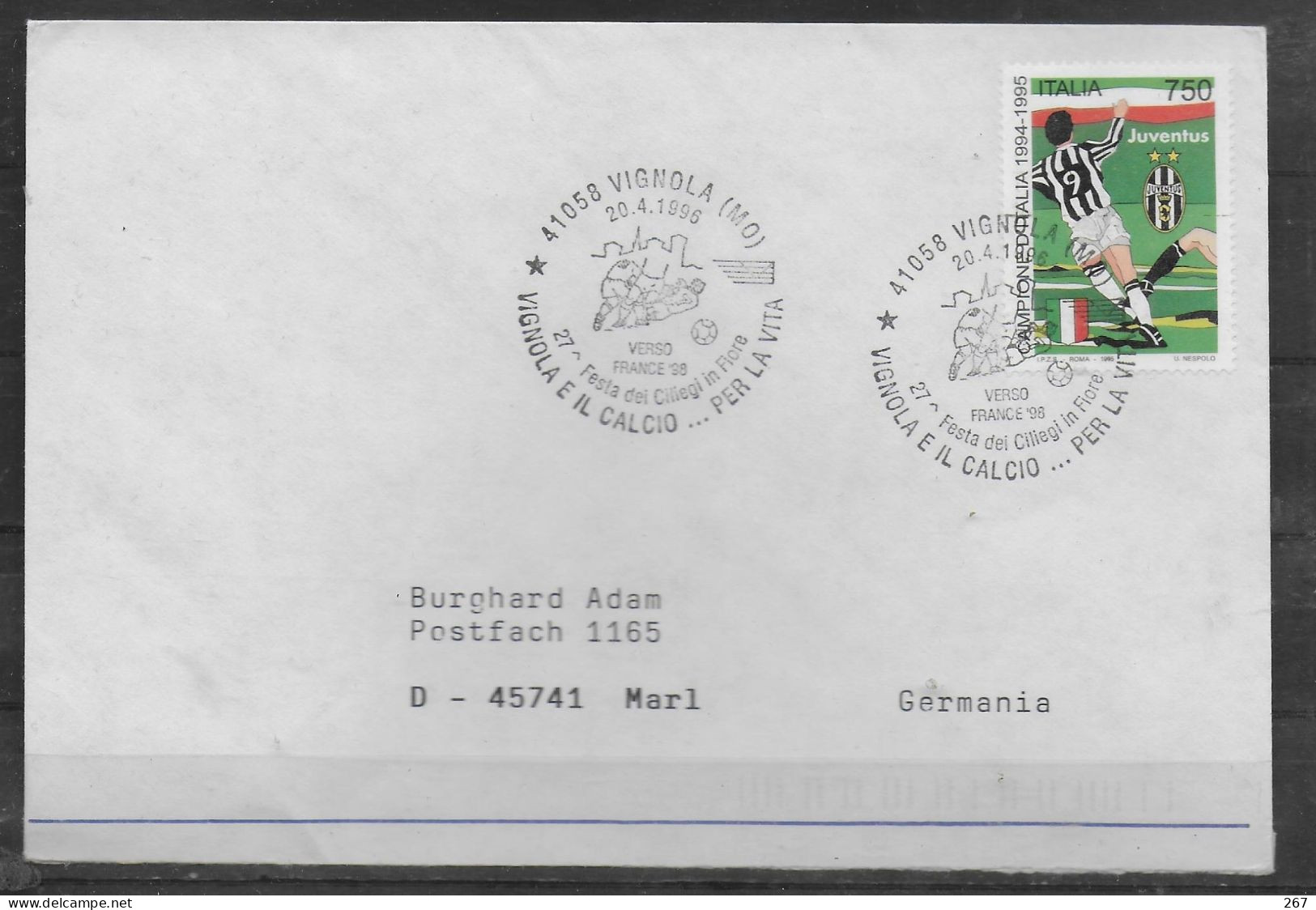 ITALIE   Lettre  1996  Vignola Football  Soccer  Fussball - Brieven En Documenten