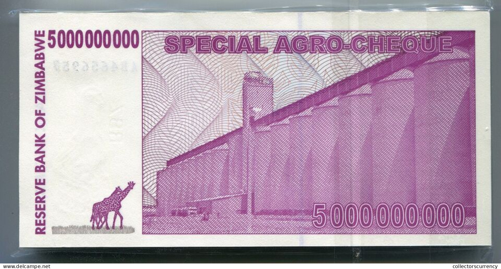 Zimbabwe 5 Billion Dollars 2008 Agro Check UNC Banknote P61 - 10 Note Lot - Zimbabwe