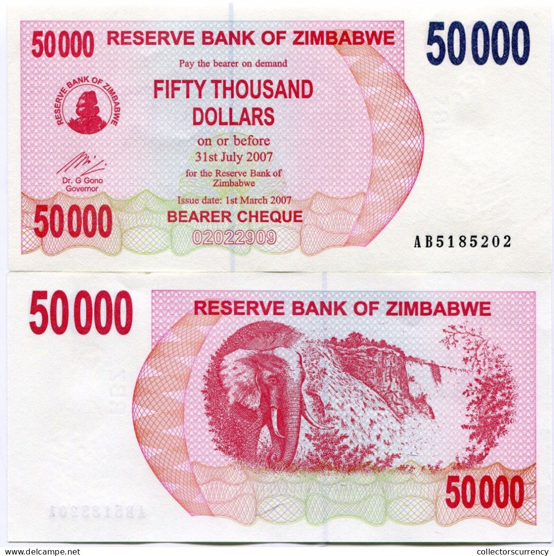 Zimbabwe 50000 Dollars 2007 Original 10 Uncirculated Banknote 1/10th Bundle P47 AB  All Notes Shown Are The Actual Notes - Zimbabwe