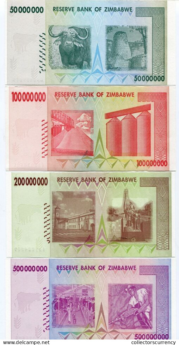 Zimbabwe 2008 Set 50 + 100 + 200 + 500 Million Dollars UNC P79 - P82 Banknotes - Zimbabwe