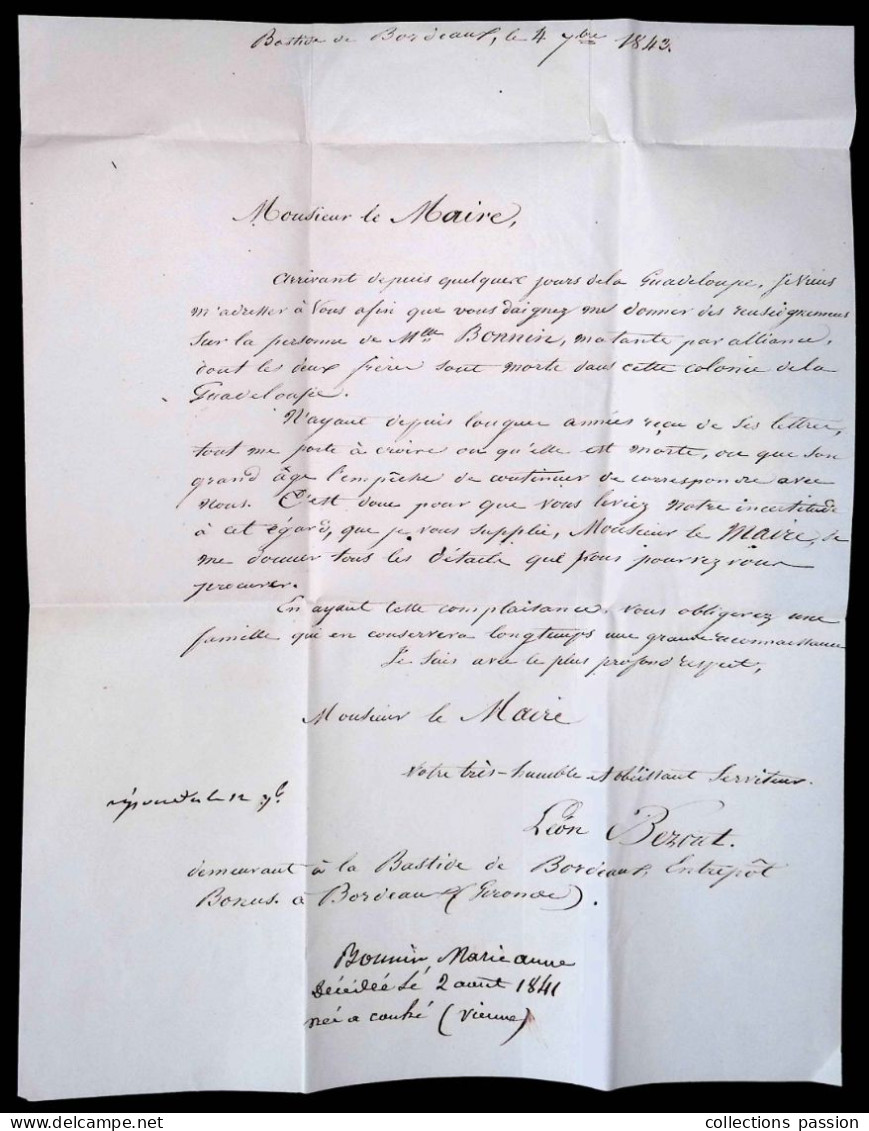 Lettre, Préphilatélie, Précurseurs XIX E Siècle, 1843, Cenon La Bastide 32 à Aulnay 16, Lettre Au Maire, P.P Rouge - 1801-1848: Precursors XIX