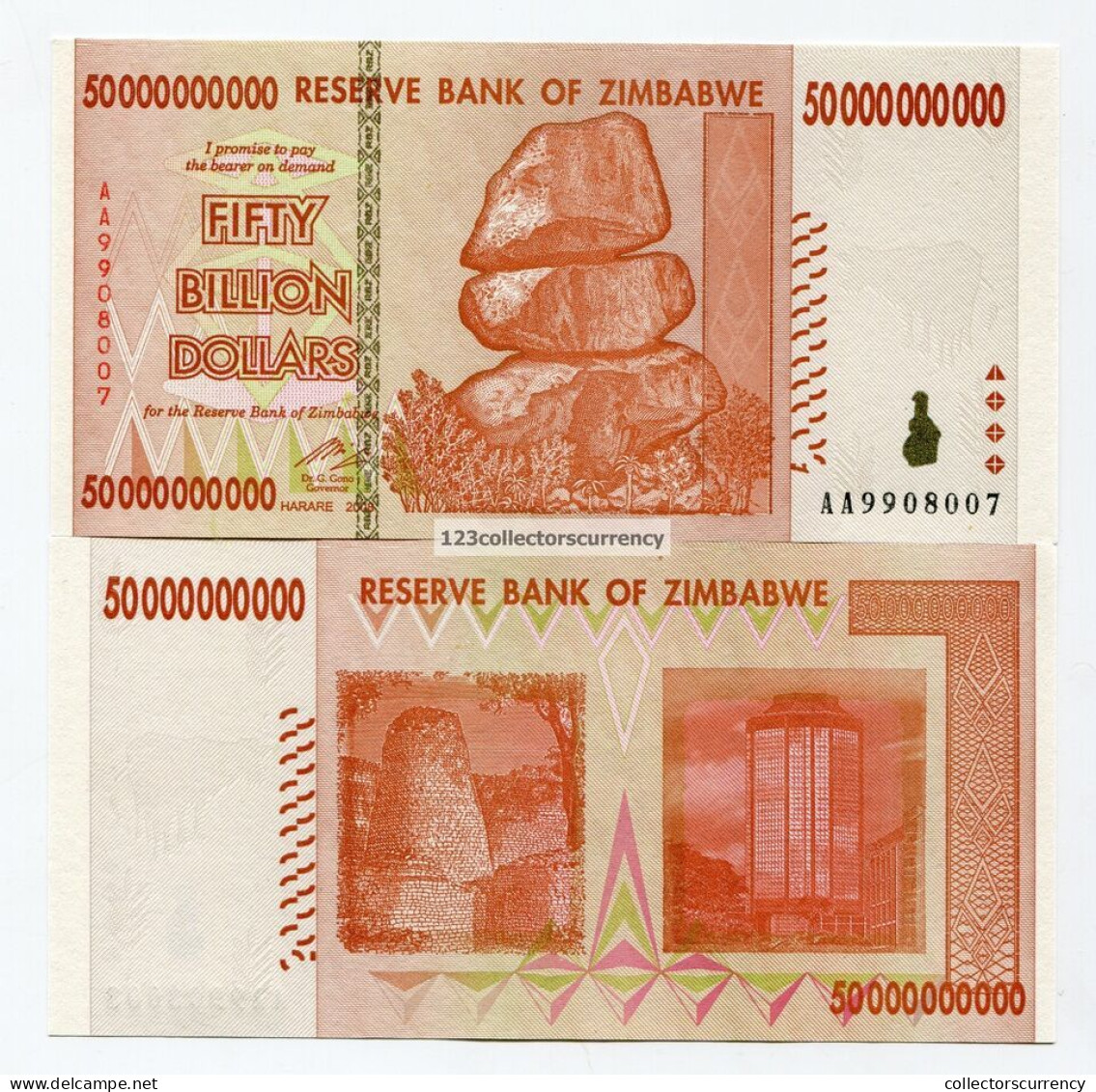 Zimbabwe 50 Billion Dollar 2008 AA Currency UNC Banknotes Money P87 X 5 Note Lot - Simbabwe
