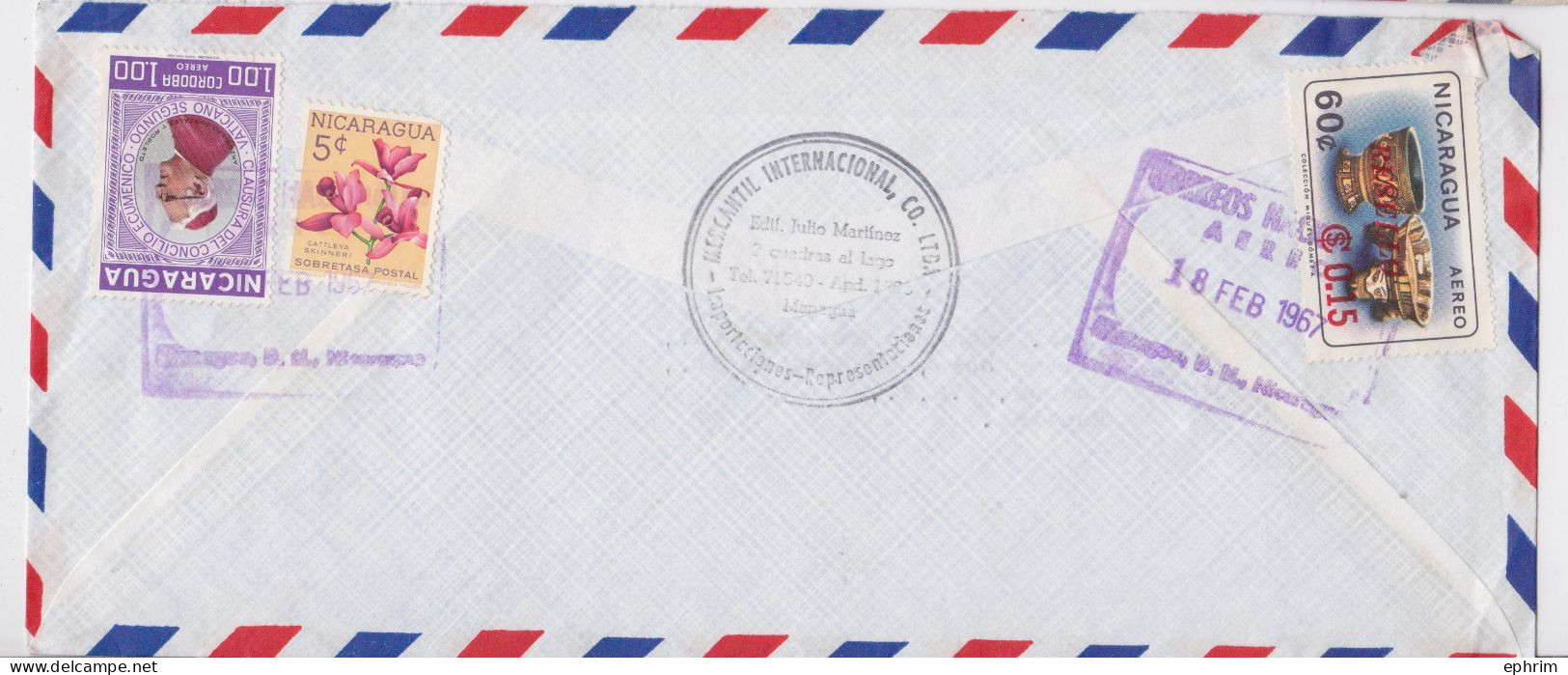 Nicaragua Lettre Timbre Vatican Orchidée Poterie Archéologie Pottery Stamp  Air Mail Cover Sello Correo Aereo 1967 - Nicaragua