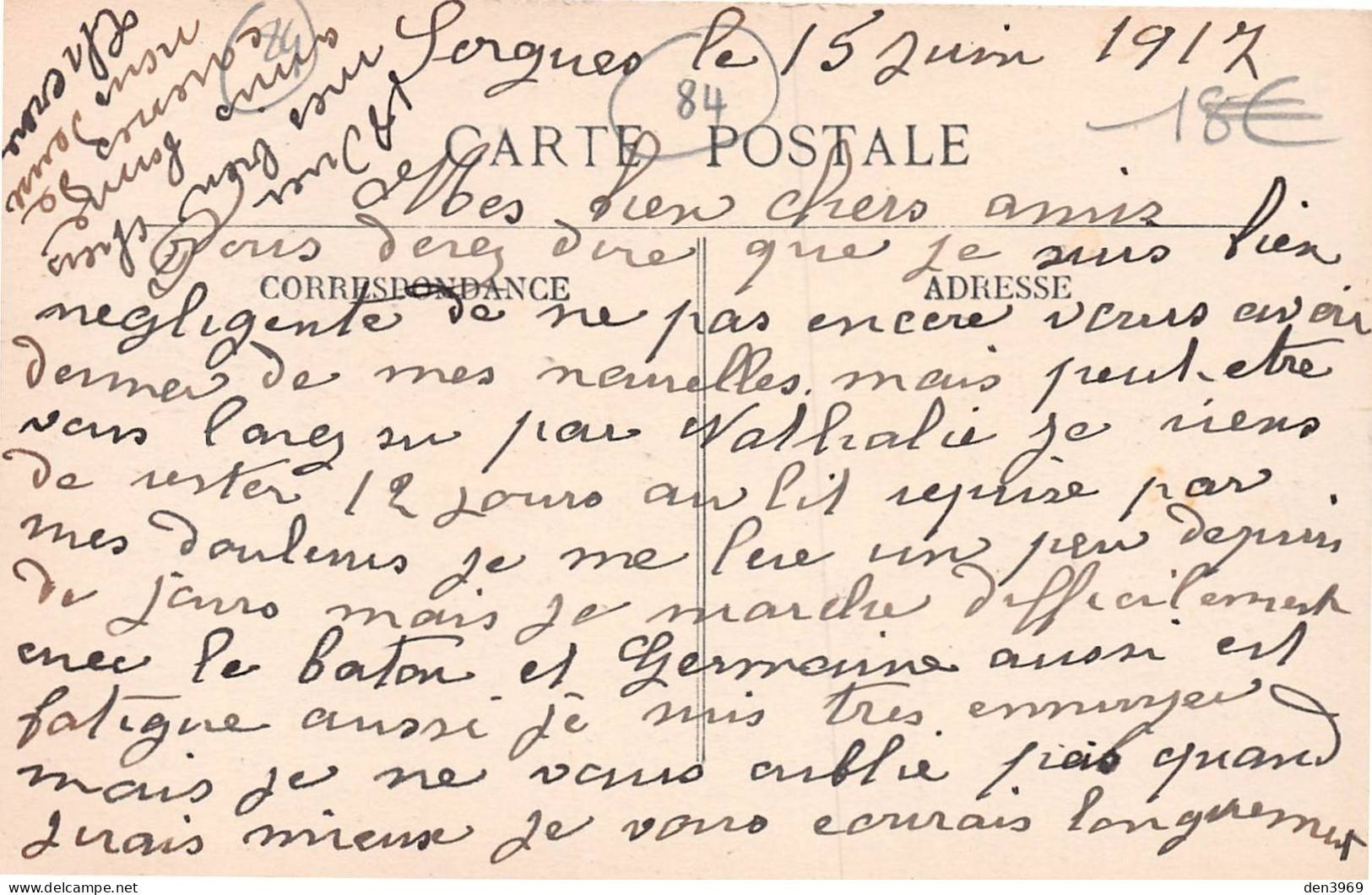 SORGUES (Vaucluse) - Avenue D'Avignon - Ecrit 1917 (2 Scans) - Sorgues