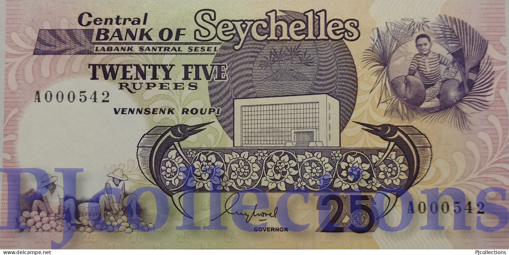 SEYCHELLES 25 RUPEES 1989 PICK 33 UNC LOW SERIAL NUMBER "A000542" - Seychelles