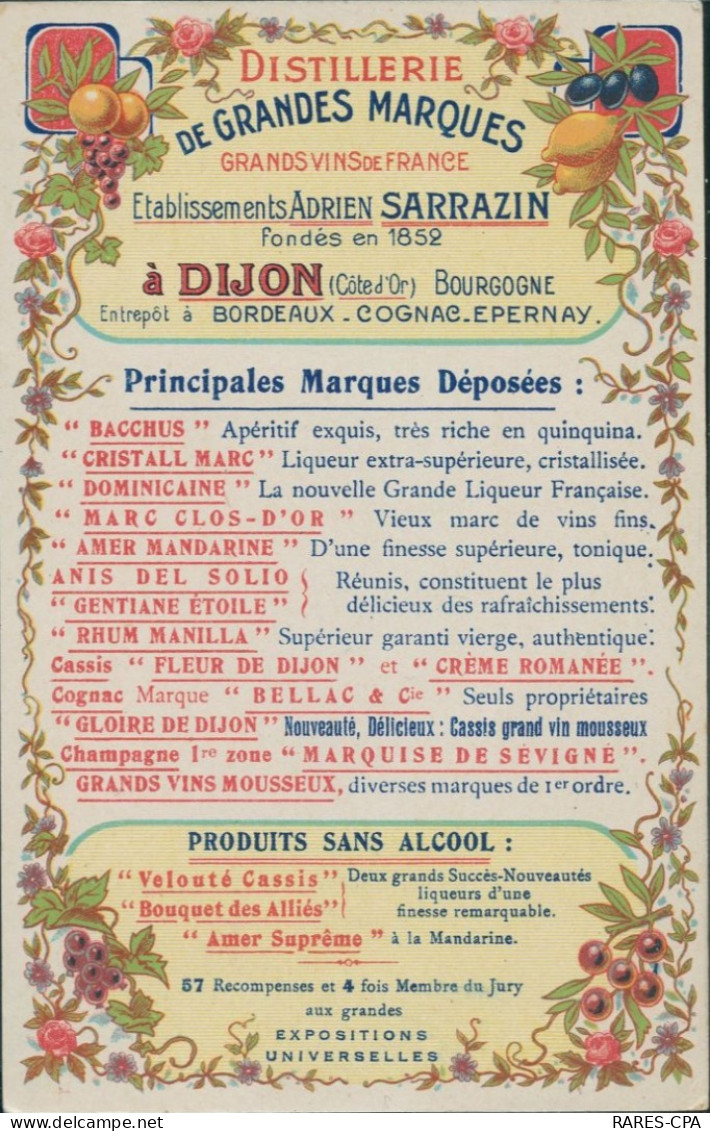 21 DIJON - ETABLISSEMENTS ADRIEN SARRAZIN - CARTE PUBLICITAIRE - TOP RARE - Dijon