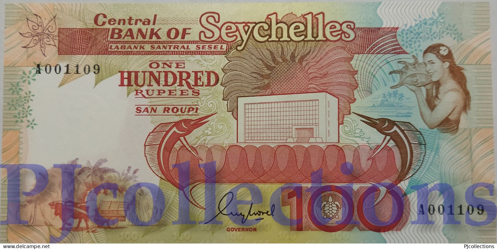 SEYCHELLES 100 RUPEES 1989 PICK 35 UNC LOW SERIAL NUMBER "A001109" - Seychelles