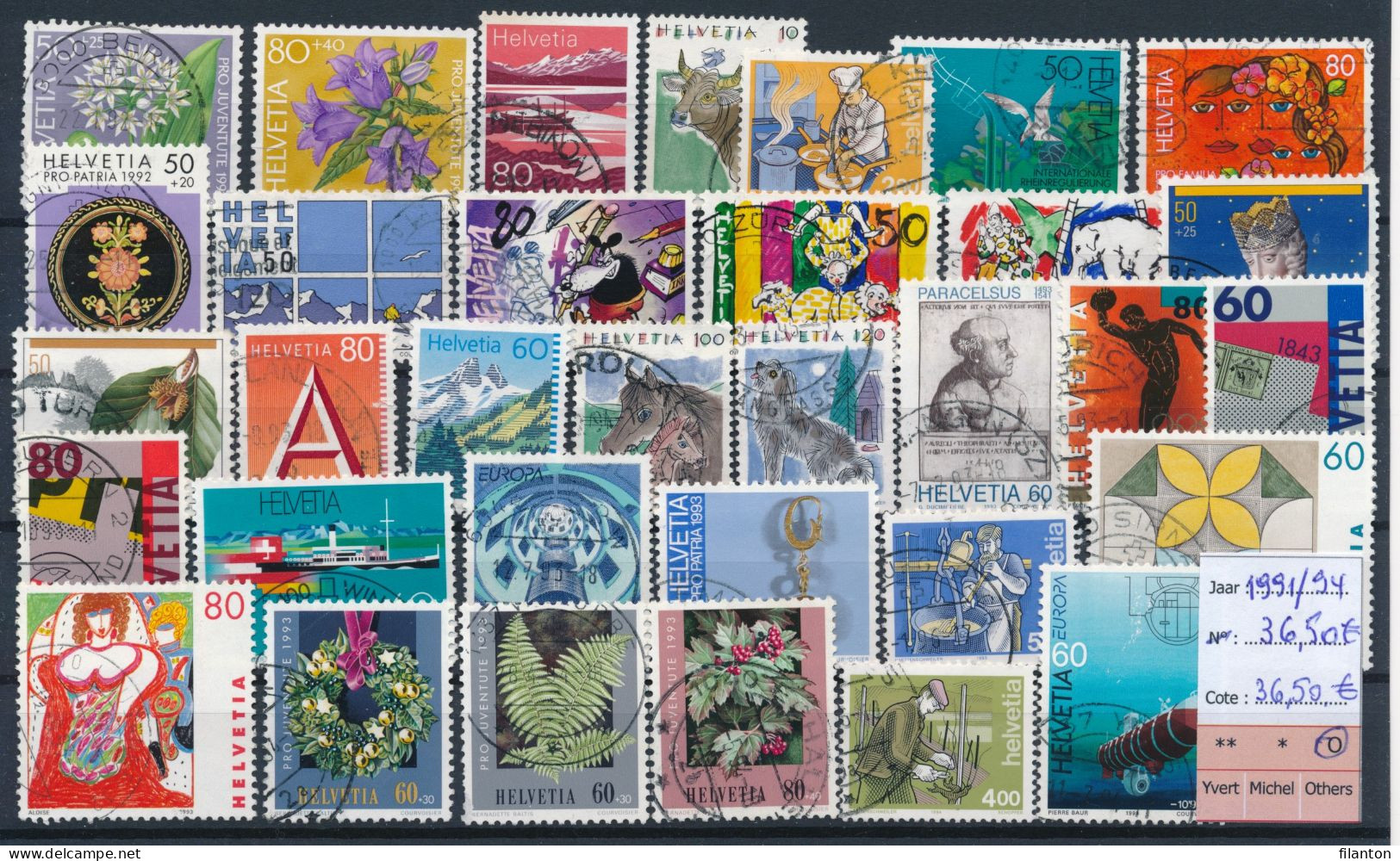HELVETIA - Selection Periode 1991-1994 - Gest./obl./cancelled - Cote 36,50 € - (ref. JOH 180) - Collections