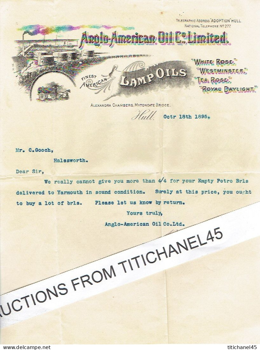 1895 HULL - Letter From ANGLO-AMERICAN OIL C° - Finest American Lamp Oils - United Kingdom