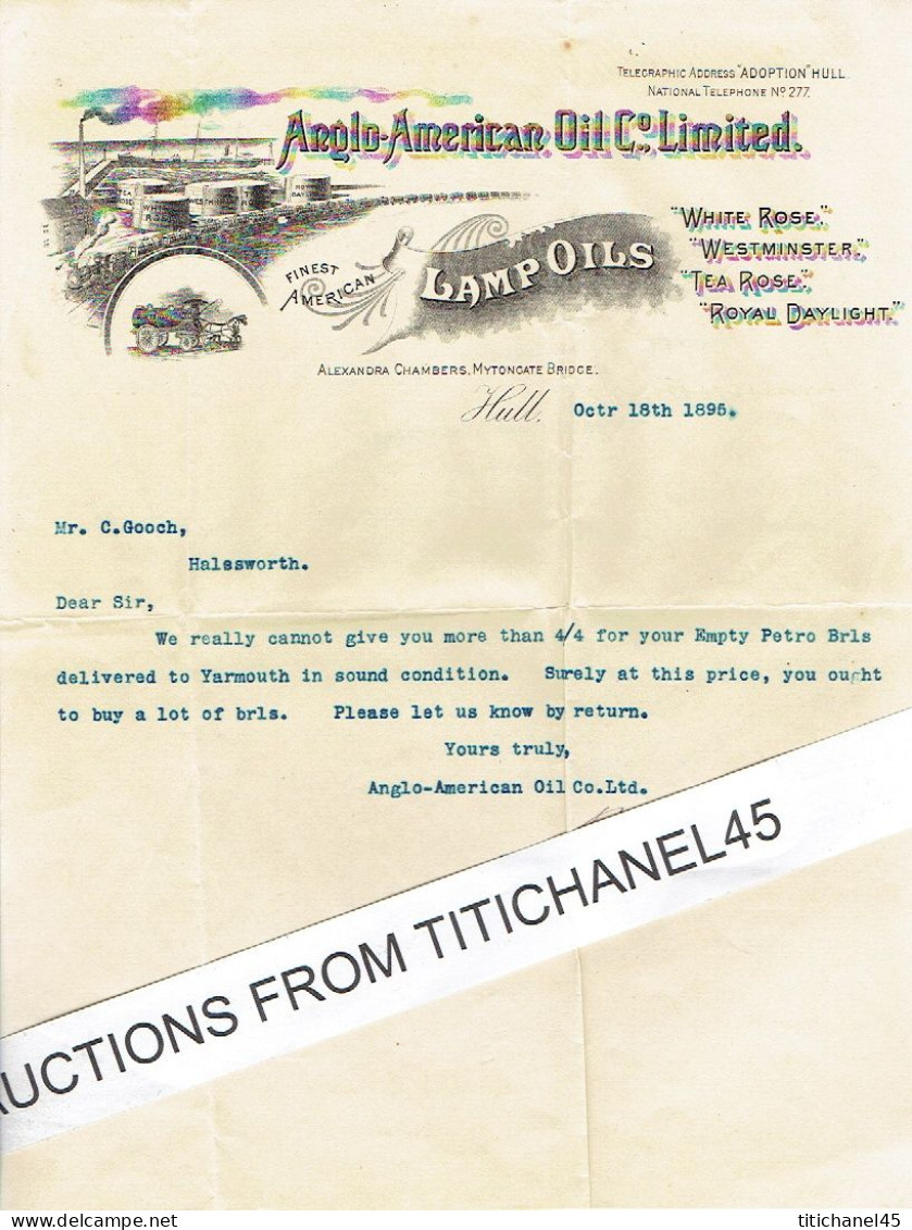 1895 HULL - Letter From ANGLO-AMERICAN OIL C° - Finest American Lamp Oils - Ver. Königreich