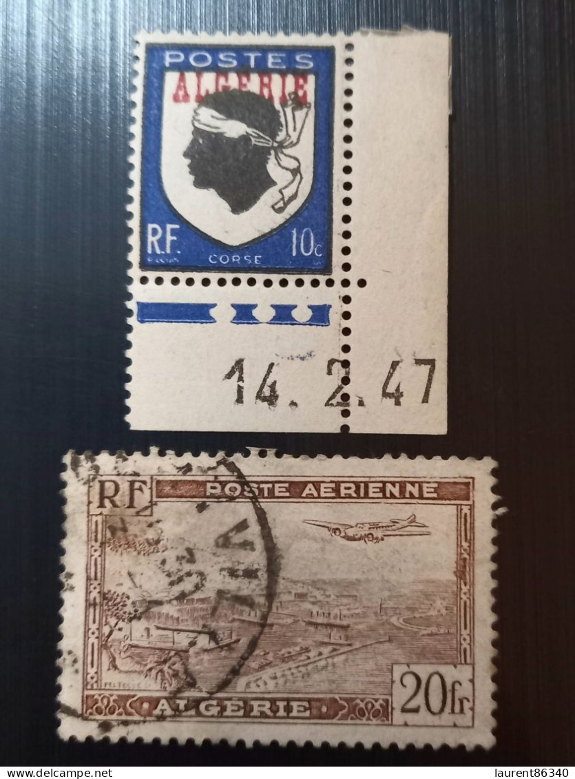 Algérie1946 Bimoteur Potez 56 Survolant La Rade D'Alger & 1947 French Postage Stamps Overprinted "ALGERIE"-Coat Of Arms - Gebraucht