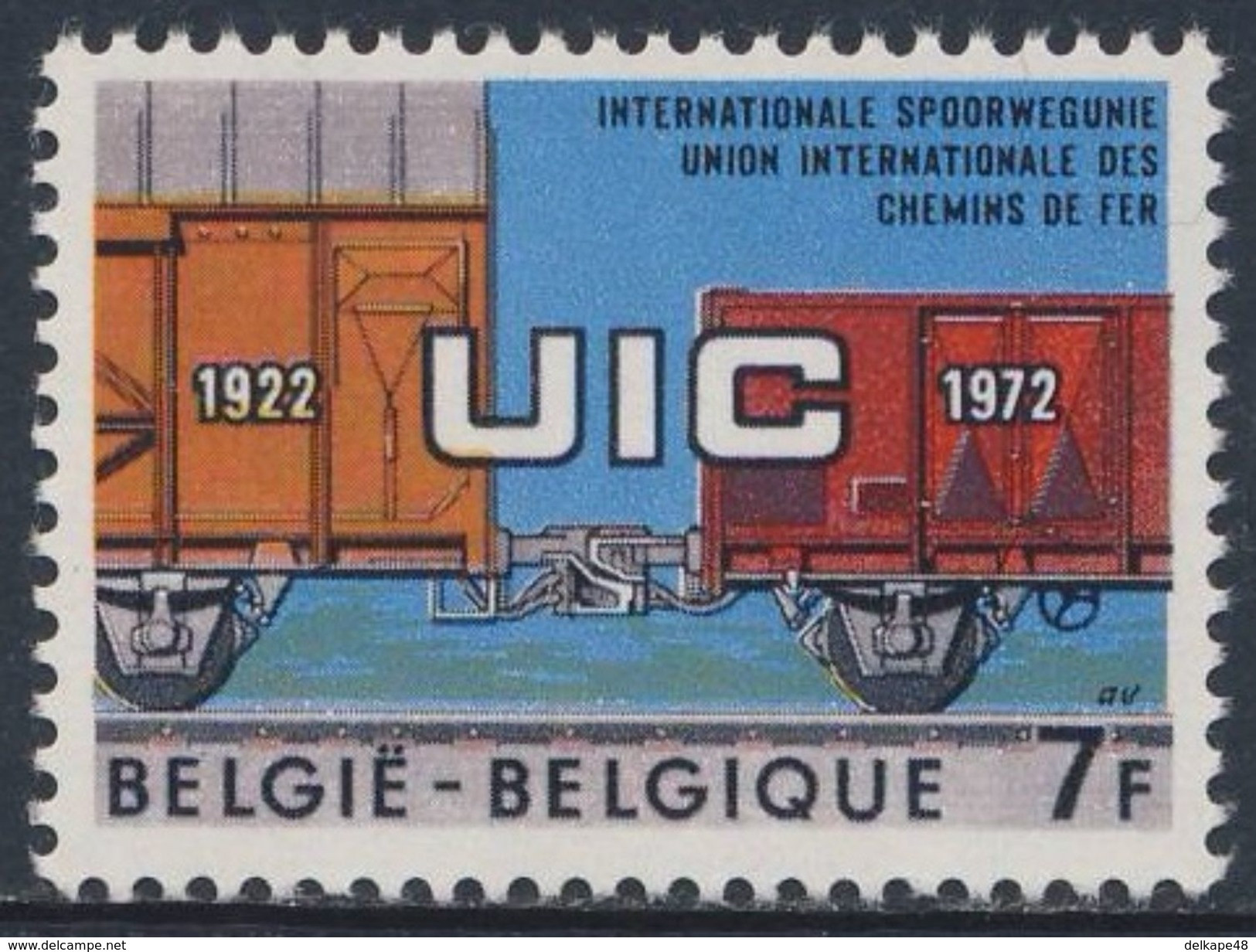 Belgie Belgique Belgium 1972 Mi 1681 YT 1626 SG 2274 ** "UIC" Coupled Wagons / Güterwagen Autom. Mittelpufferkupplung - Neufs