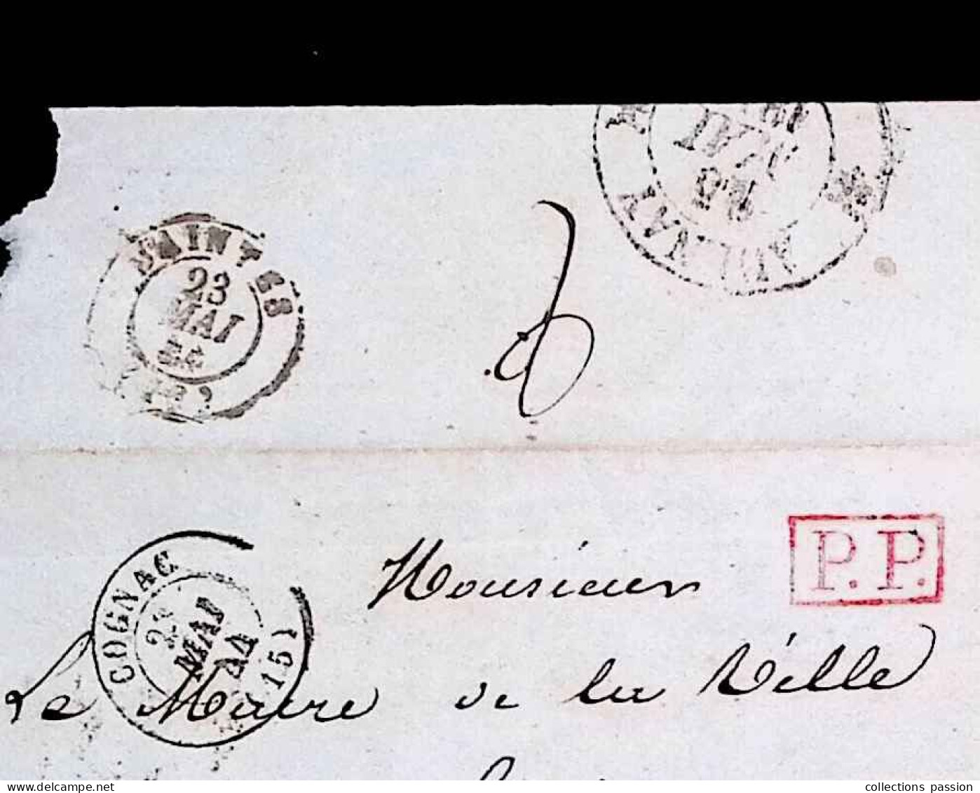 Lettre, Préphilatélie, Précurseurs XIX E Siècle, 1844, Cognac 16, Charente Inférieure à Aulnay 16, 4 Scans, P.P Rouge - 1801-1848: Precursors XIX