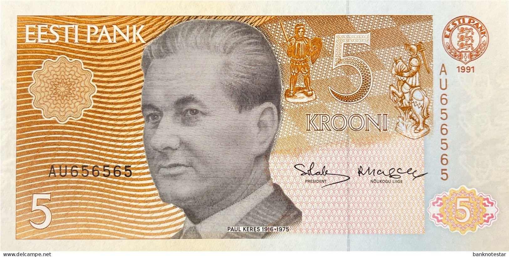 Estonia 5 Krooni, P-71a (1991) - 656565 Serial Number - UNC - Estonia