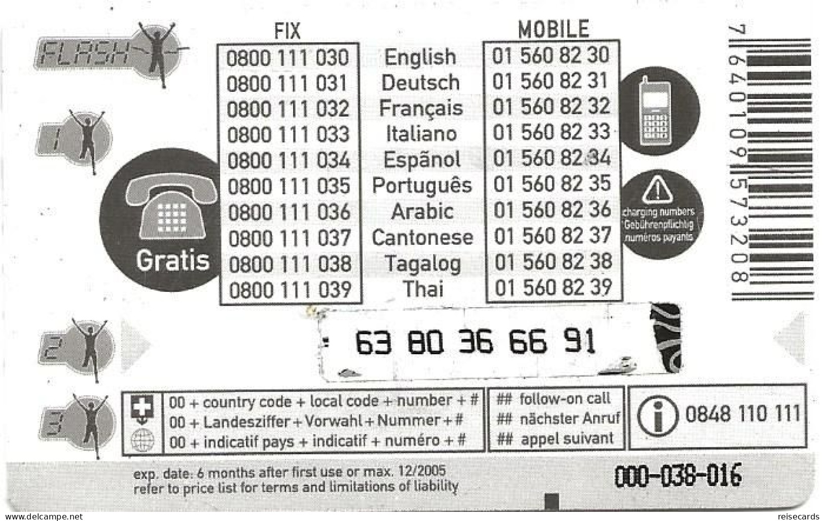 Switzerland: Prepaid Flash - Sprint ( Serial Nr Thick) - Svizzera