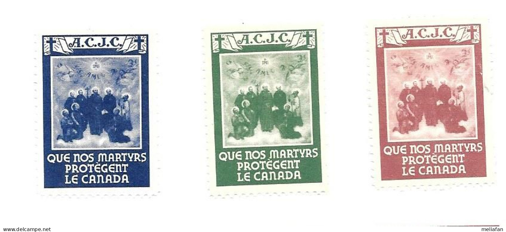 KB804 - VIGNETTES A.C.J.C. - QUE NOS MARTYRS PROTEGENT LE CANADA - Vignettes Locales Et Privées