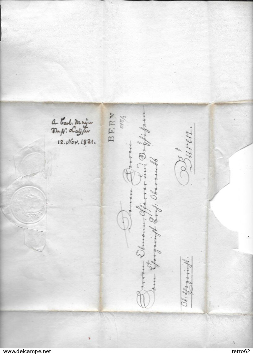 1821 HEIMAT BERN ► Siegel-Briefhülle Von BERN 12.Nov. 1821 Nach Büren    ►Winkler 515/3◄ - ...-1845 Préphilatélie