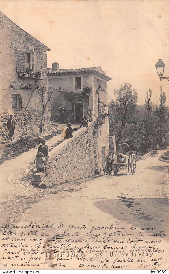 La TOUR-d'AIGUES (Vaucluse) - Un Coin Du Village - Précurseur Voyagé 190? (2 Scans) Professeur De Peinture, St-Marcellin - La Tour D'Aigues