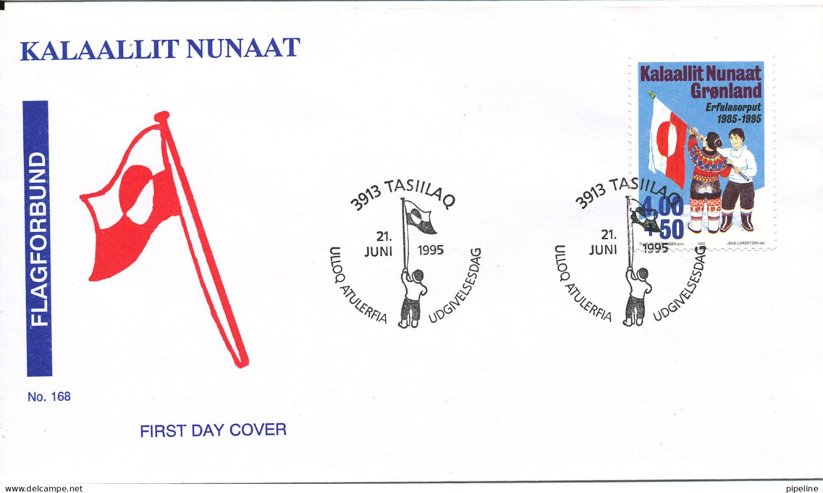 Greenland FDC 21-6-1995 Flag 10 Years Anniversary With Cachet - FDC