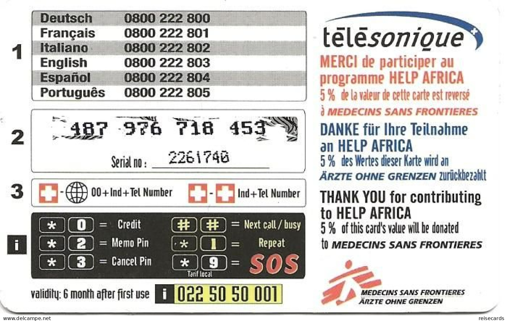 Switzerland: Prepaid Télésonique - Help Africa - Suisse