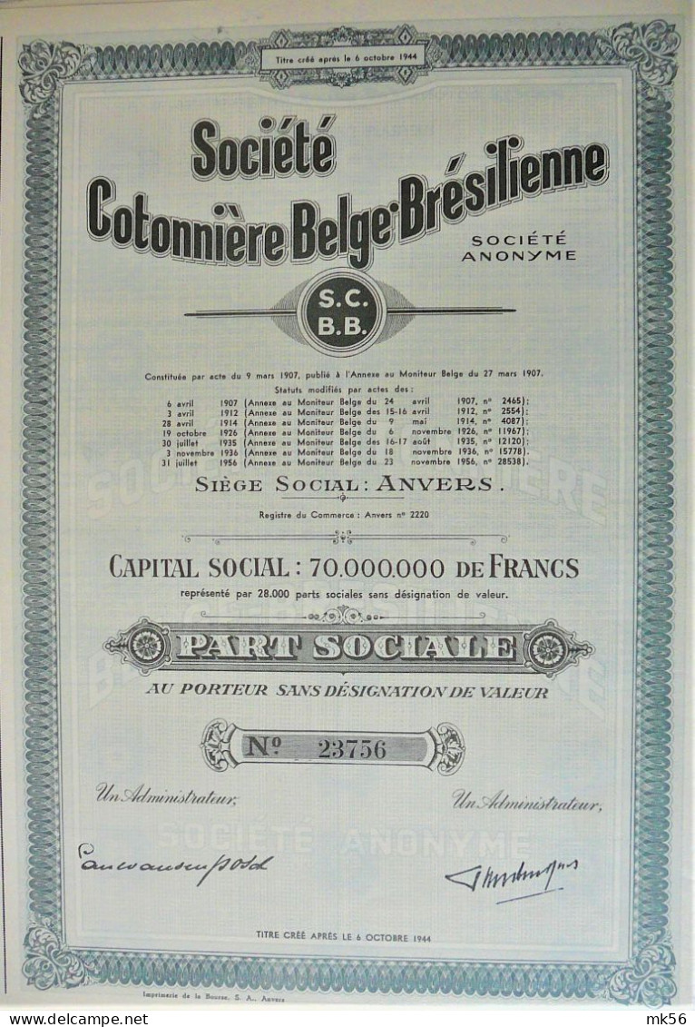 Société Cotonnière Belge-Brésilienne - Textile