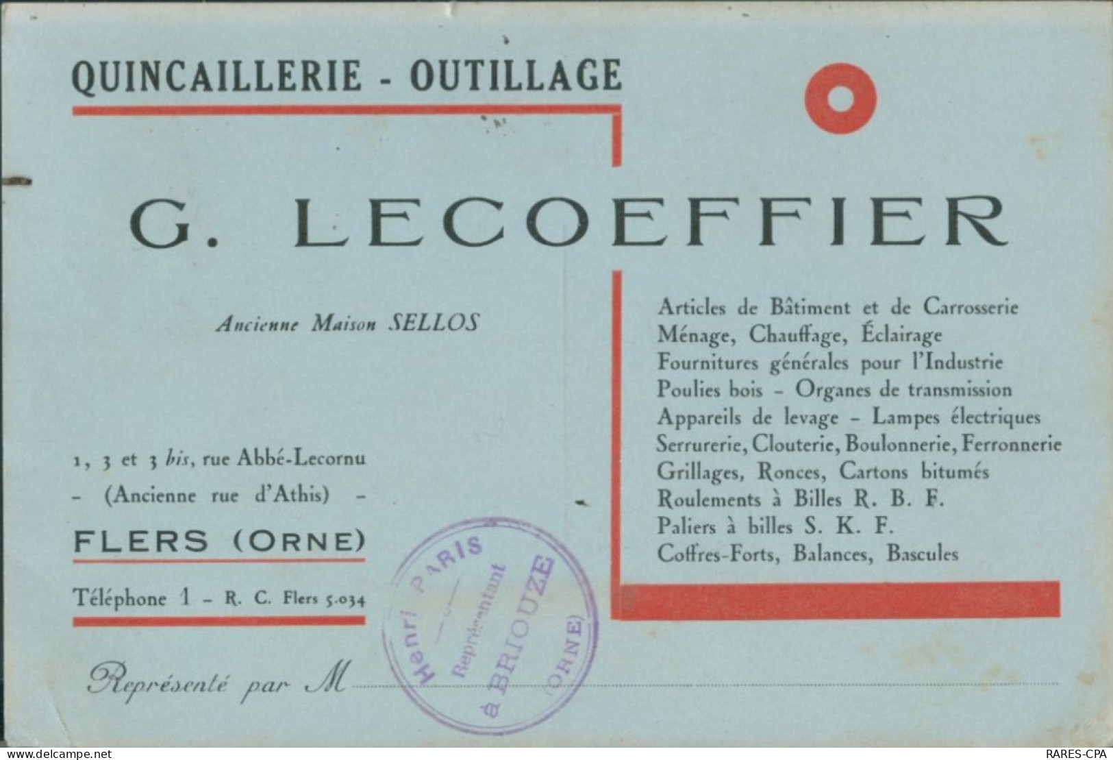 61 FLERS - QUICAILLERIE OUTILLAGE G. LECOEFFIER - Flers