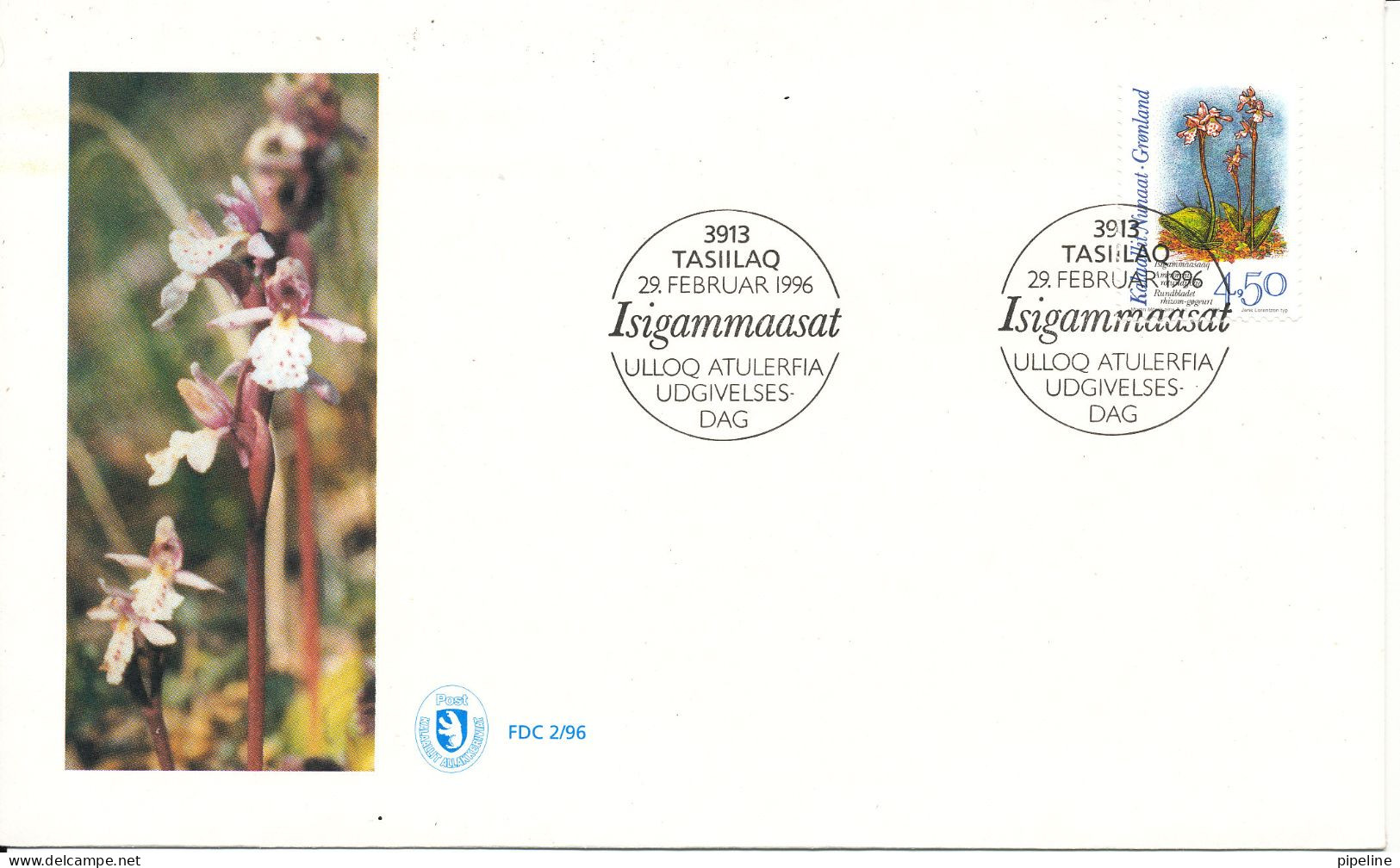 GREENLAND FDC 29-2-1996 Complete Set ORCHIDS With Cachet - FDC