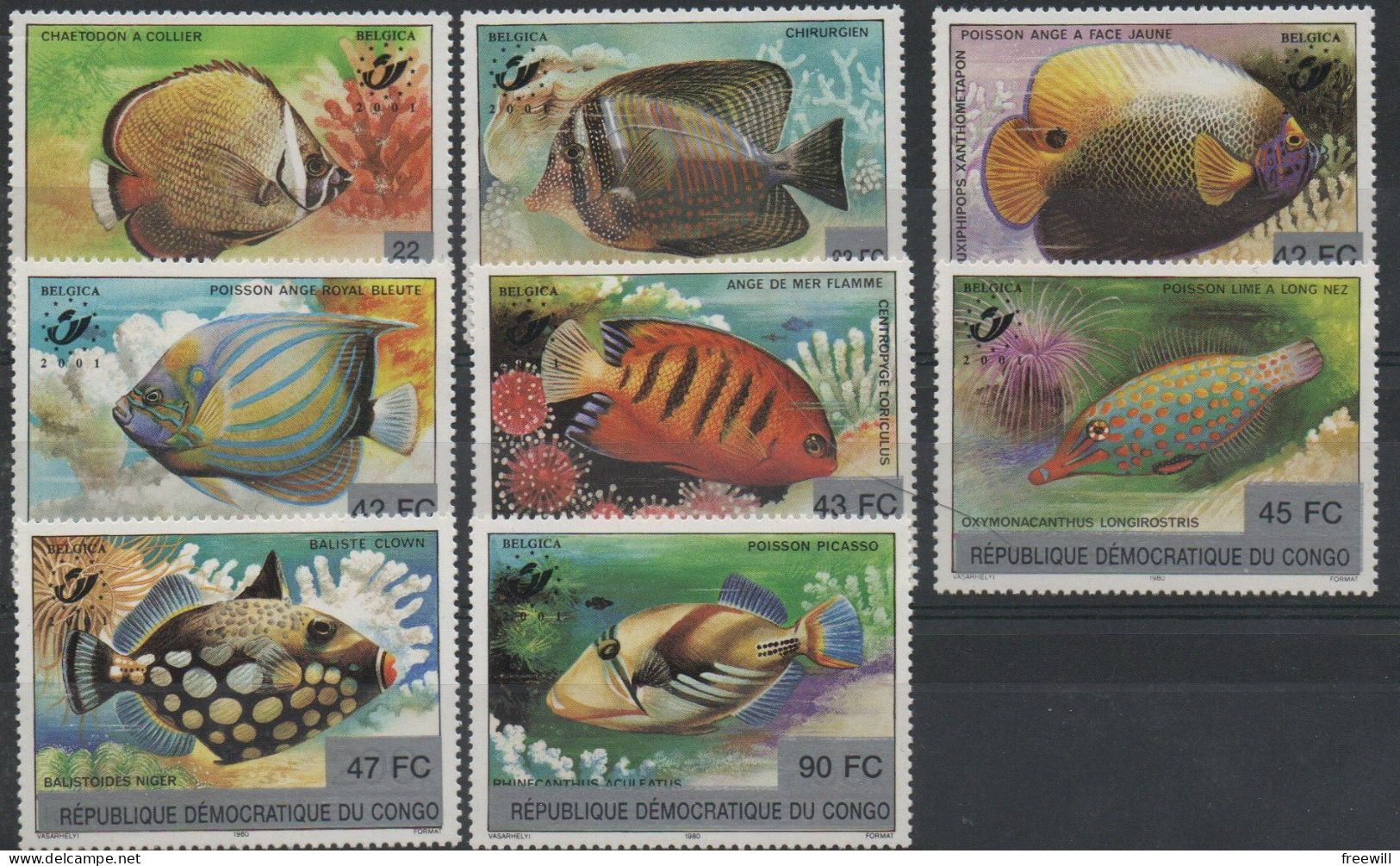 Congo-Kinshasa Poissons-Vissen- Fishes XXX 2001 Surchargés - Ungebraucht