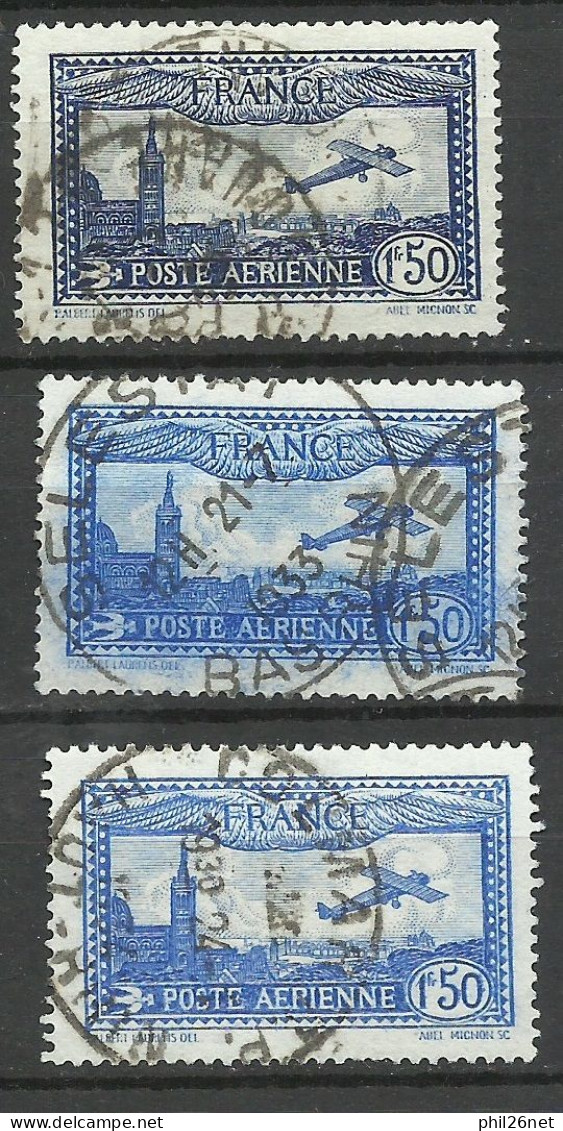 France Poste Aérienne N°6 Et 6 Bleu Clair  Et 6 Outremer  Oblitérés B/TB      Voir Scans   Soldé ! ! ! - Usati