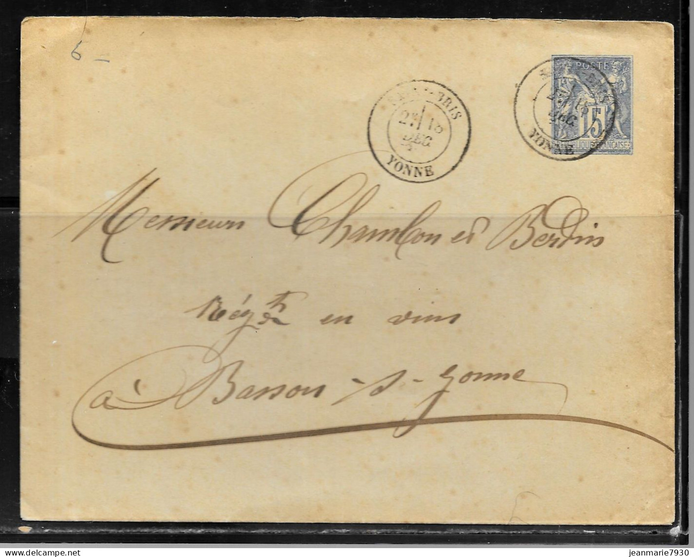 1E52 - ENTIER SAGE 25c DU 18/12/1883 POUR BASSON SUR YONNE - Bigewerkte Envelop  (voor 1995)