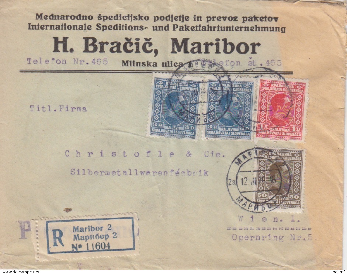 Lettre à Entête Recommandée Obl. Maribor 2a Le 12 VII 26 Sur N° 171, 172, 174 X 2 Pour Vienne - Cartas & Documentos